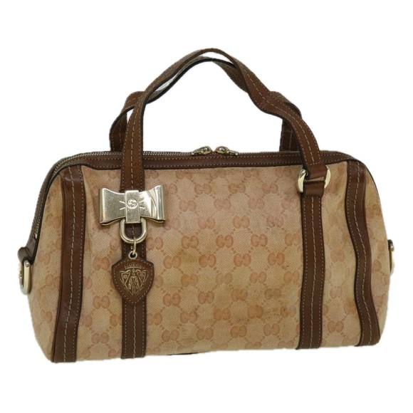 GUCCI GG Crystal Canvas Hand Bag Coated Canvas Brown 181487 Auth 60263 - Picture 1 of 16